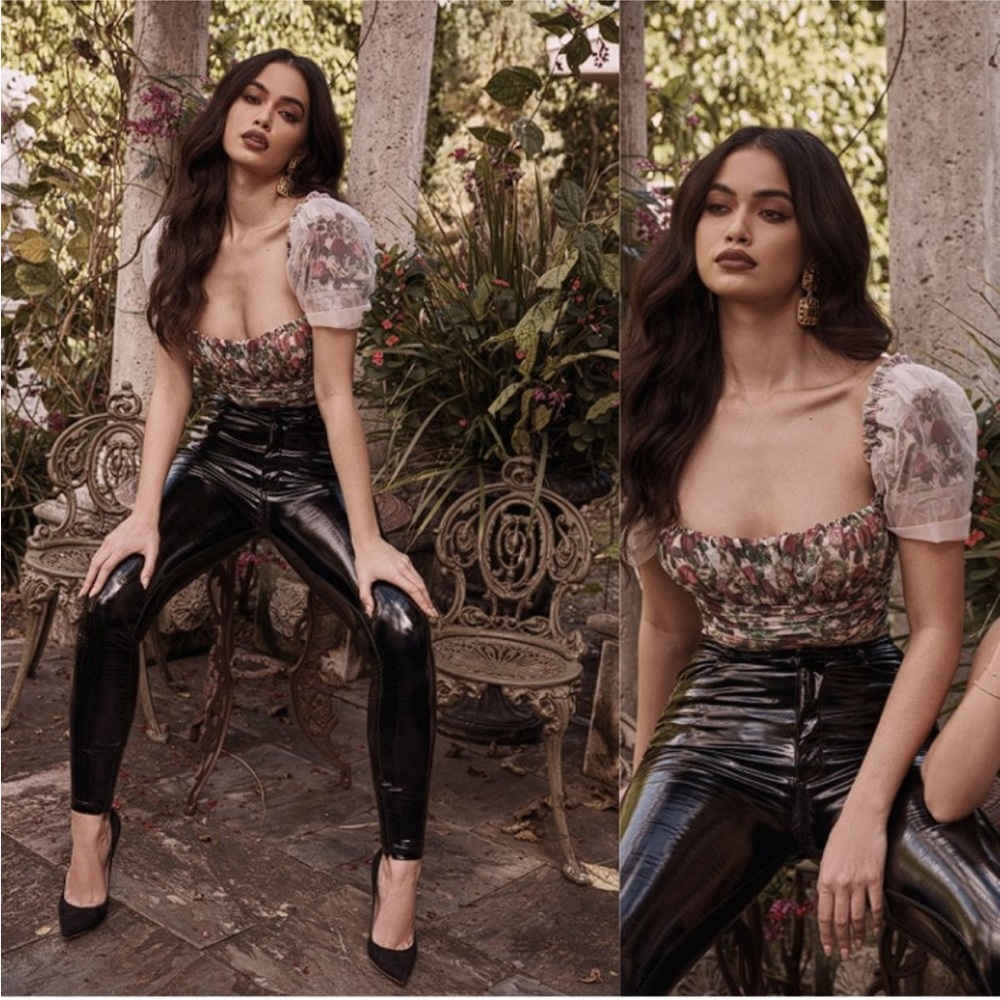 House of CB 'Nina' Vinatge Floral Mesh Gathered Bodysuit NWOT size XS